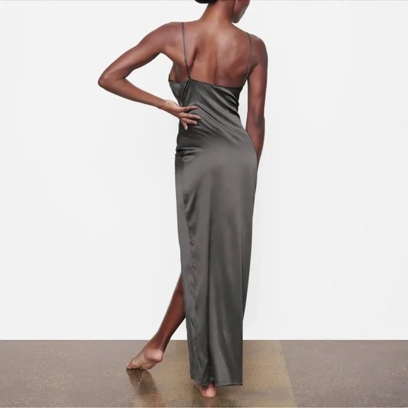 SKIMS Charcoal Satin Slip Dress - Picture 3 of 3
